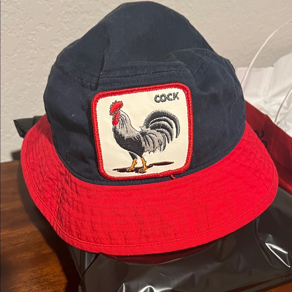 Goorin Bros Navy and Red Rooster Bucket Hat